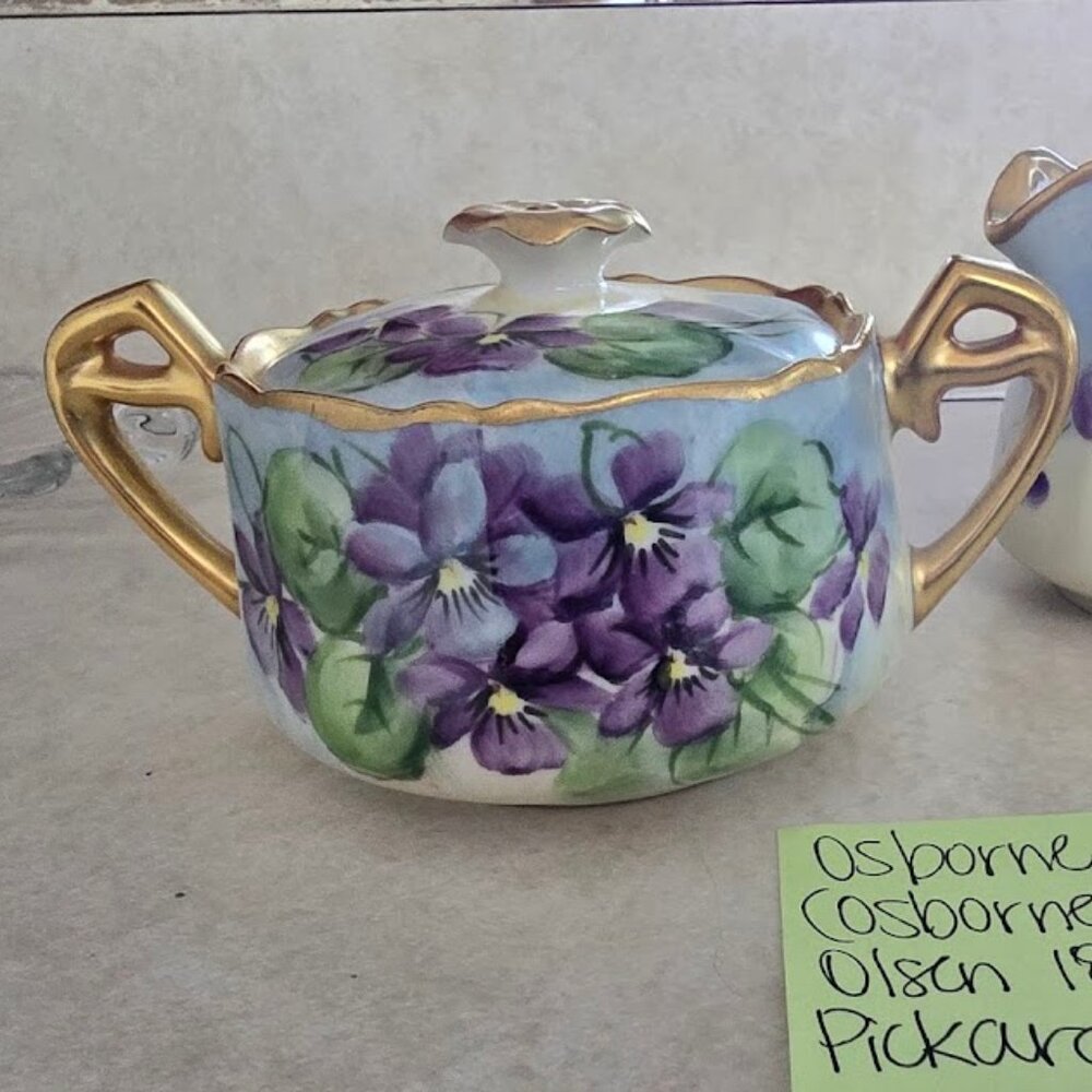Osborne China Cream and Sugar set with Violets and Gold Leaf